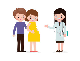 Pregnant young woman visiting doctor. pregnancy and prenatal healthcare concept. Gynecology checkup. Vector people flat style cartoon character design illustration Isolated