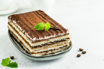 Vegan gluten free eggless tiramisu. Space for text.