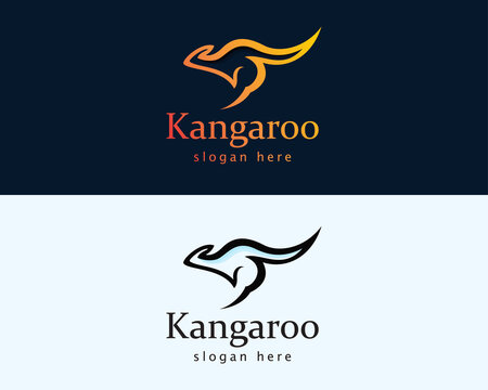 kangaroo logo creative run line minimalist design vector animal emblem brand