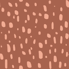 Fototapeta na wymiar Retro colors abstract seamless pattern for fabric, textile, wallpapers. Peach pink brushstrokes on brown background.