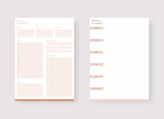 Modern planner template set. Set of planner and to do list. Daily and weekly planner template. Vector illustration.