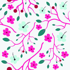 Beautiful and Colorful Seamless Pattern Tree Fruits and leaves Perfect for Seasonal Holidays such as Greeting Cards, Invitation, Birthdays, Wedding, Mother's Day, Fashion, Fabric, Wallpaper and Print