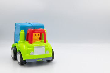construction toy in blue, yellow and red colour. Children play construction toy with isolated white background