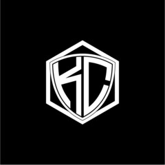 initial letter K C shield with hexagon frame