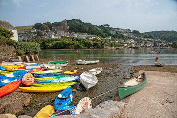 Noss Mayo and Newton Ferrers, Devon, England, UK. 2021.  Noss Mayo seen across The Yealm river from...