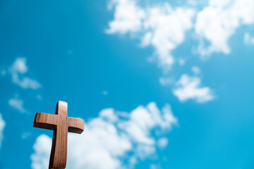 Blue Sky Background Wooden Cross