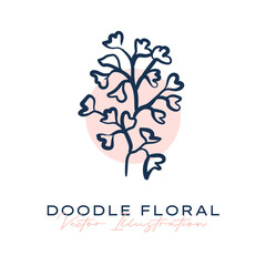 Doodle Flowers Icon. Hand Drawn Illustration. Abstract floral, botanical decor.