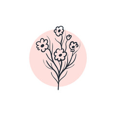Doodle Flowers Icon. Hand Drawn Illustration. Abstract floral, botanical decor.