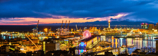 Fototapeta premium Evening view of Genoa port, Italy