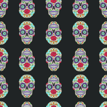 Day of the Dead  Pattern Vector Illustration. Mexican Sugar Candy Skull Design Texture Clip Art Background. Holiday Banner Horror Party.