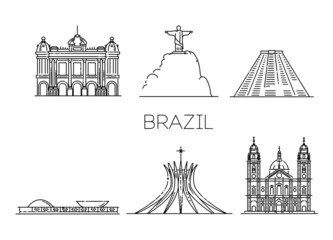 Brazil skyline. City flat line art