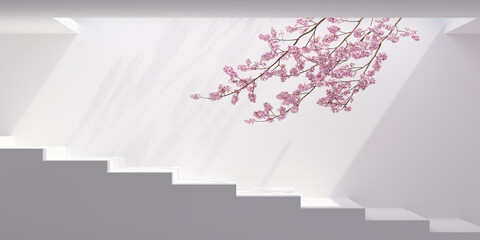 japanese style architect podium background.for branding and product presentation.3d rendering illustration.