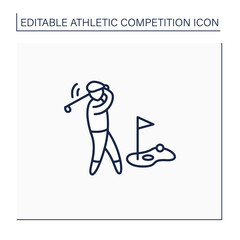 Sport line icon. Club and ball sport.Hit balls into series of holes. Athletic competition concept. Isolated vector illustration. Editable stroke