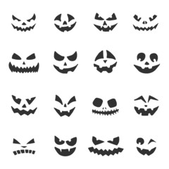 Set of Halloween pumpkins faces. Jack-o-lantern with different facial expressions. Halloween ghost faces