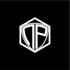 initial letter N P shield with hexagon frame