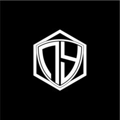 initial letter N Y shield with hexagon frame