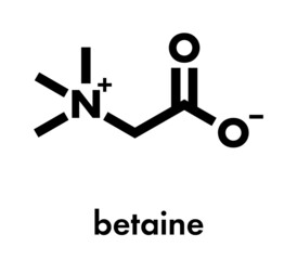 Betaine (glycine betaine, trimethylglycine) molecule. Originally found in sugar beet (Beta vulgaris). Skeletal formula.