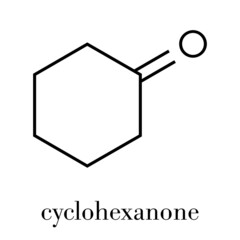 Cyclohexanone organic solvent molecule. Precursor of nylon. Skeletal formula.