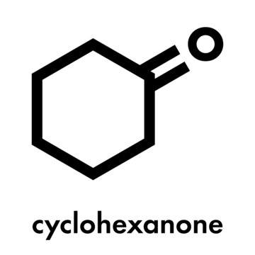 Cyclohexanone organic solvent molecule. Precursor of nylon. Skeletal formula.