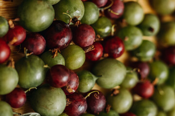 Green and red gooseberries. Close-up