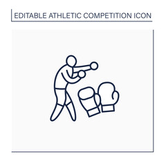 Sport line icon. Combat sport.Person in protective gloves throw punches. Boxing ring. Athletic competition concept. Isolated vector illustration. Editable stroke