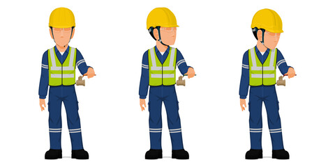 set of industrial worker is operating ball valve.