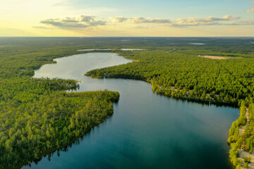 Aerial view of the beautiful blue lake in Siberia
