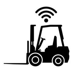 ngi1286 NewGraphicIcon ngi - dts42 DeliveryTruckSign - german - Industrie 4.0 - Gabelstapler und Wireless Connection Signal Icon . english - autonomous driving forklift . simple template - xxl g10693