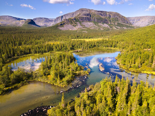 mountain lake in the forest top view