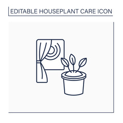 Lighting line icon. Lighting houseplant. Home gardening. Photosynthesis. Beautiful home plant in pot closer to sun. Houseplant care concept.Isolated vector illustration.Editable stroke