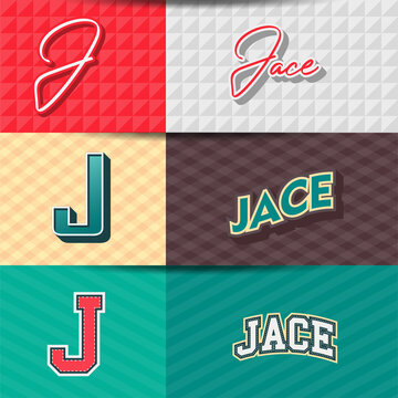 ,Male name,JACE in various Retro graphic design elements, set of vector Retro Typography graphic design illustration
