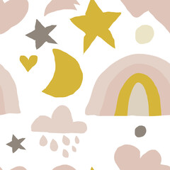 boho nursery seamless pattern with hand drawn flat sky