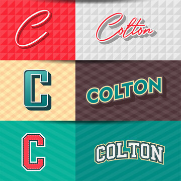 ,Male name,COLTON in various Retro graphic design elements, set of vector Retro Typography graphic design illustration