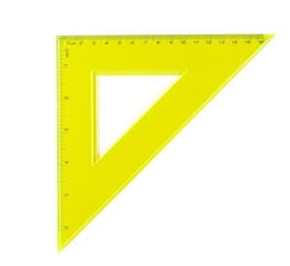 Yellow transparent triangle ruler, isolated on white background, with clipping path