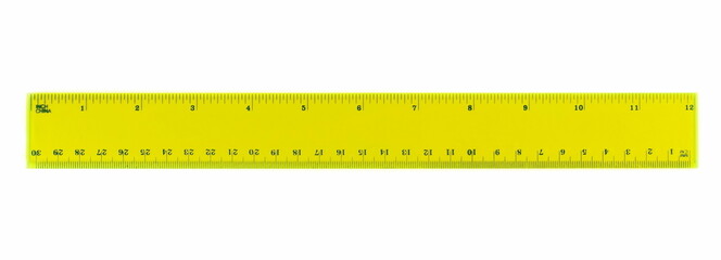 Yellow ruler plastic transparent isolated on white background, with clipping path