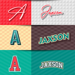 ,Male name,JAXSON in various Retro graphic design elements, set of vector Retro Typography graphic design illustration