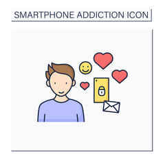 Virtual relationship color icon. Online love story. Pen pal relationships.Couple only in messengers. Smartphone addiction concept. Isolated vector illustration