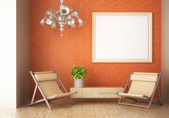 3D Mockup photo frame in Modern interior of living room