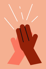 Fototapeta premium High five. Two people celebrating. Team work makes the dream work. Character design. Flat illustration 