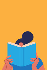 Woman reading a book. Flat vector illustration. Concept on education, self-directed learning. Character design - obrazy, fototapety, plakaty