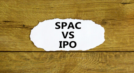 SPAC vs IPO symbol. Words 'SPAC, special purpose acquisition company vs IPO, initial public...