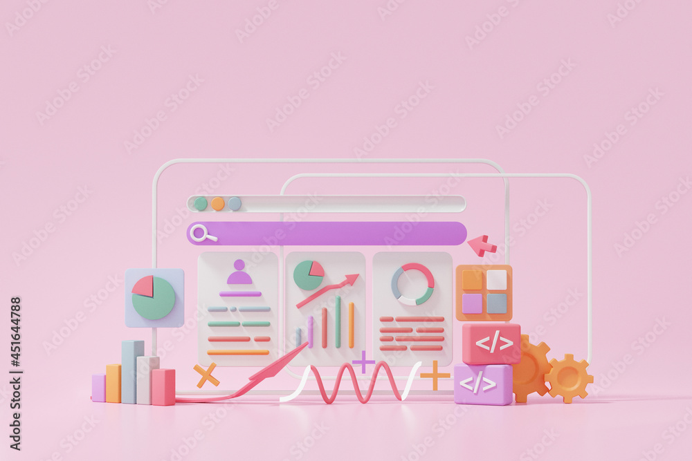 Poster seo or search engine optimization online marketing concept. growth chart report. web analytics click