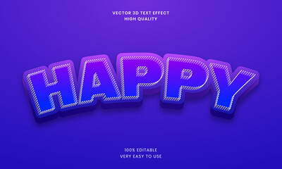 Happy 3D Text Effect  Style, Shiny, Bold 3D Text Style Font Premium Vector.