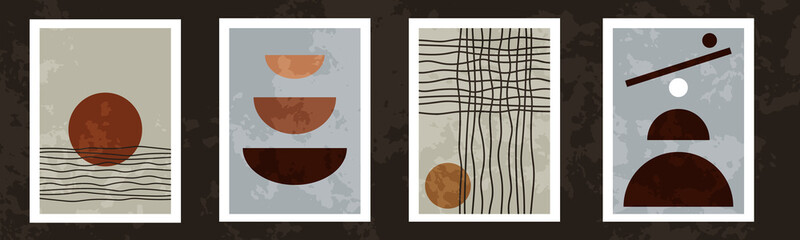 Set of Modern art background. Contemporary minimal posters with geometric shapes and curves. Unique texture. Mid century artwork. Social media templates in calm trendy colors