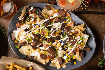 loaded nachos overhead