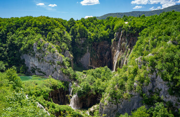 Fototapeta na wymiar natural park in the mountains waterfall