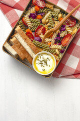 Vegan boxed food take away from above