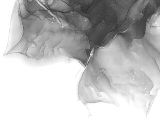 Black White Watercolor. Charcoal Painting. Pale Psychedelic Layout.