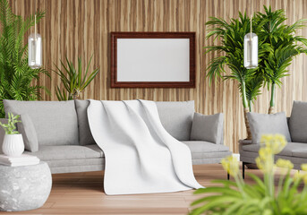 3D Mockup photo frame in Modern interior of living room