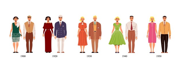Fashion History Costume 1900 1950 - obrazy, fototapety, plakaty